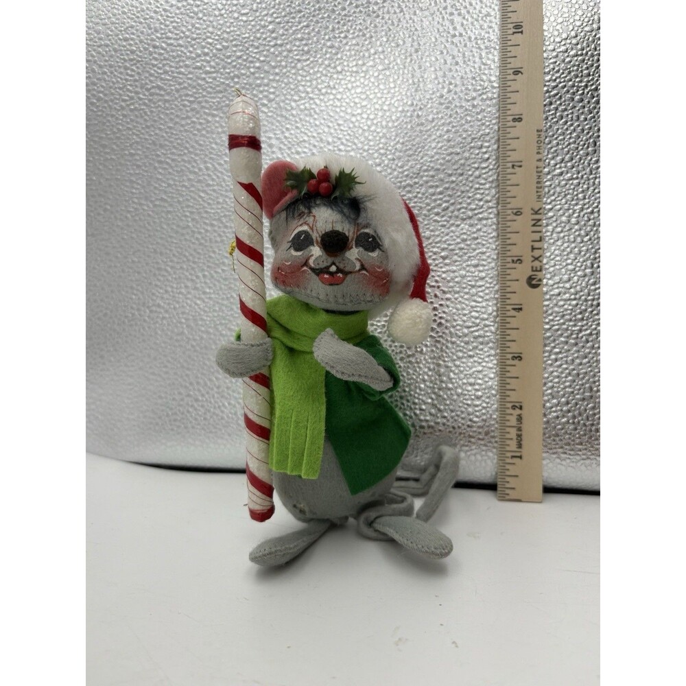 Vintage Annalee Christmas Mouse Candy Cane Figure 1990 Felt Plush Decor